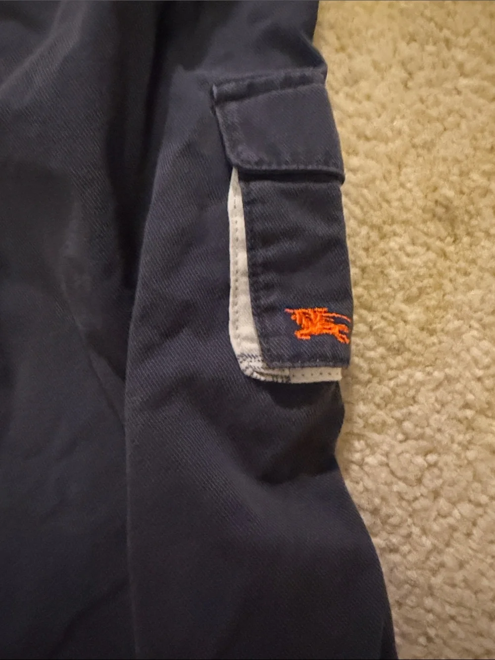 Burberry Toddler Navy Cargo Pants with Plaid Cuffed Hem
